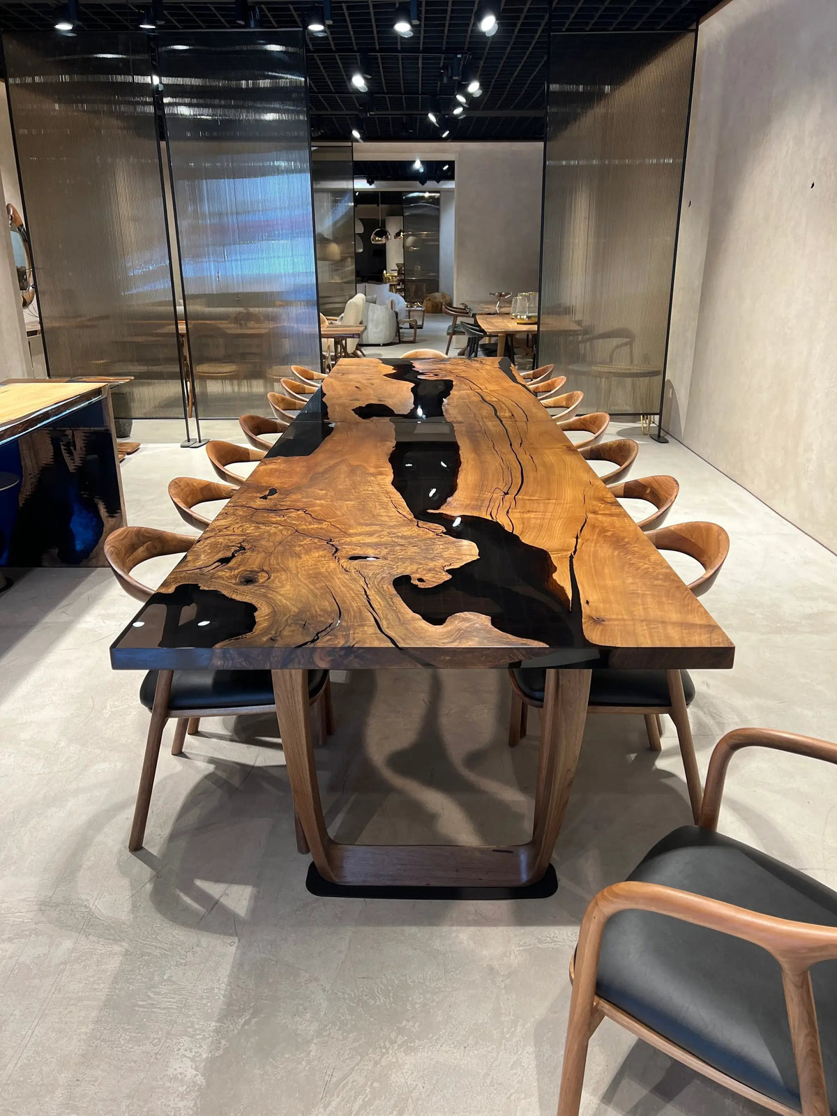Epoxy Resin River Dining Table Featured Walnut Wood Leg, photo 8 of 16