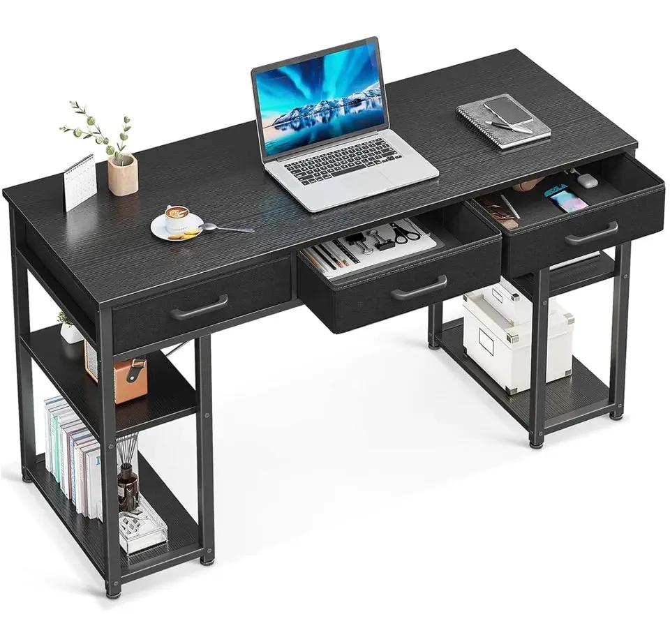 Open Box "ODK Office Small Computer Desk: Home Table with Fabric Drawers & Storage Shelves, Modern Writing Desk, Black, 48""x16""" by Selzalot