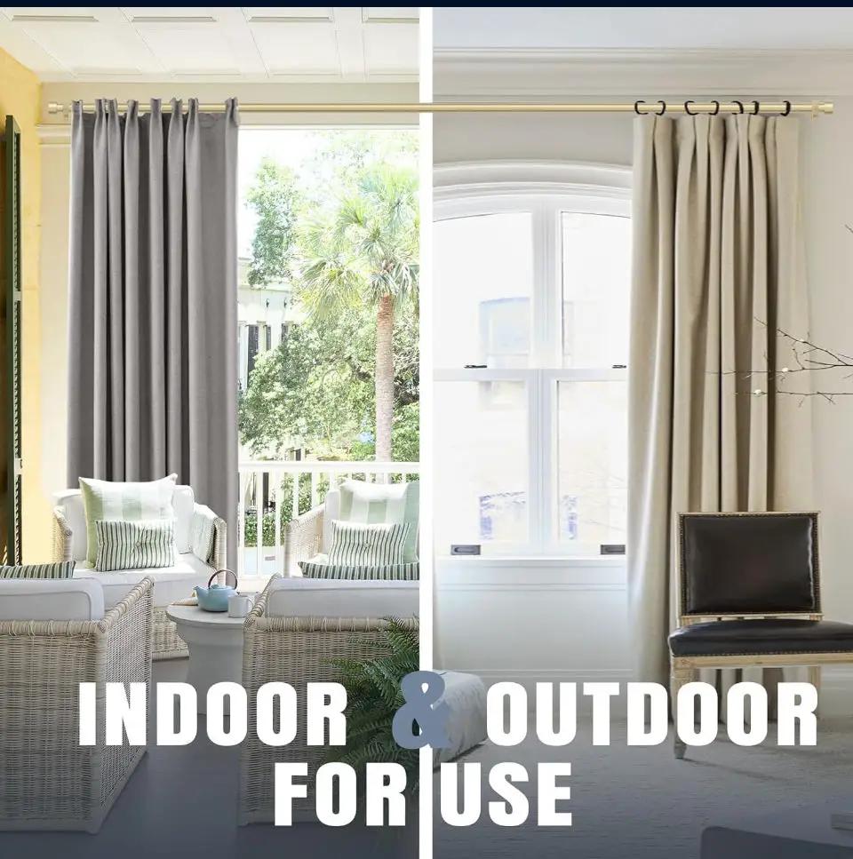 Zeerobee Curtain Rods for Windows 48 to 84, 1 Inch Gold Curtain Rod Set, Heavy Duty Drapery Rods with Adjustable Curtain Rods, Outdoor Modern Curtain by Selzalot