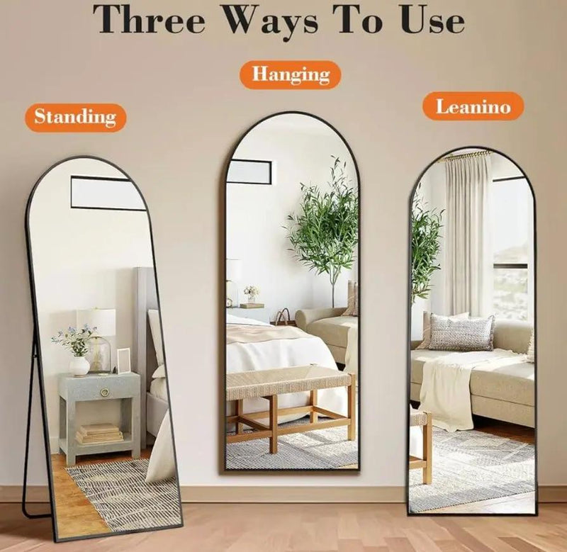 DUMOS Arched Full Length Mirror with Stand 64"x21" Floor Standing Aluminum Frame for Bedroom Body Hanging Leaning Modern Simple Home Decor Shatter-pro by Selzalot