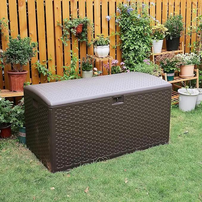 Amazon Basics Outdoor Organization & Storage Deck Box with Lid, 99 Gallon, Brown by GreenHaven Gardens