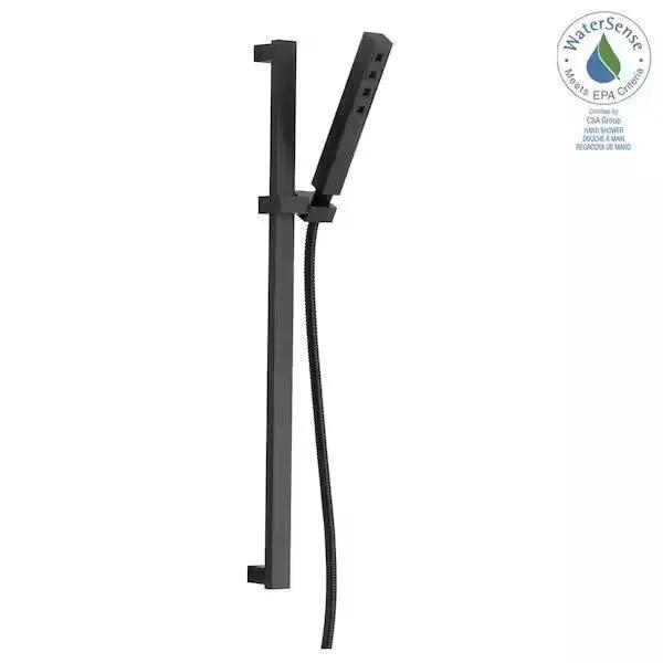 Open Box Delta 1-Spray Patterns 1.75 GPM 1.38 in. Wall Mount Handheld Shower Head with H2Okinetic in Matte Black by Selzalot