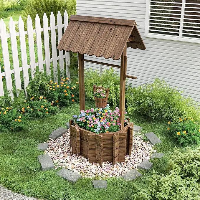 UDPATIO Wishing Wells for Yard, Large Wooden Wishing Well Planter for Outdoors, Upgrade Wishing Well with 4 Reinforced Rod & Hanging Bucket for Garden Patio Lawn Backyard Home Decor by GreenHaven Gardens