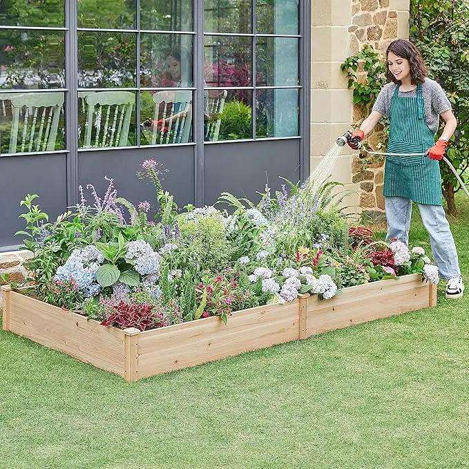 Yaheetech 8×4ft Wooden Horticulture Raised Garden Bed Divisible Elevated Planting Planter Box for Flowers/Vegetables/Herbs in Backyard/Patio Outdoor, Natural Wood, 93 x 48 x 10in by GreenHaven Gardens