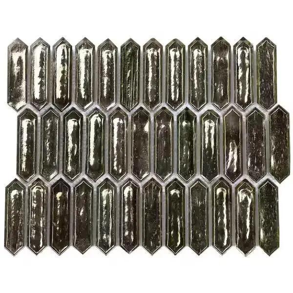 Sealed New Ivy Hill Tile Fargin Platinum Moss Elongated Hexagon 12 in. x 10 in. x 7mm Polished Glass Mosaic Tile (0.82 sq. ft.) by Selzalot
