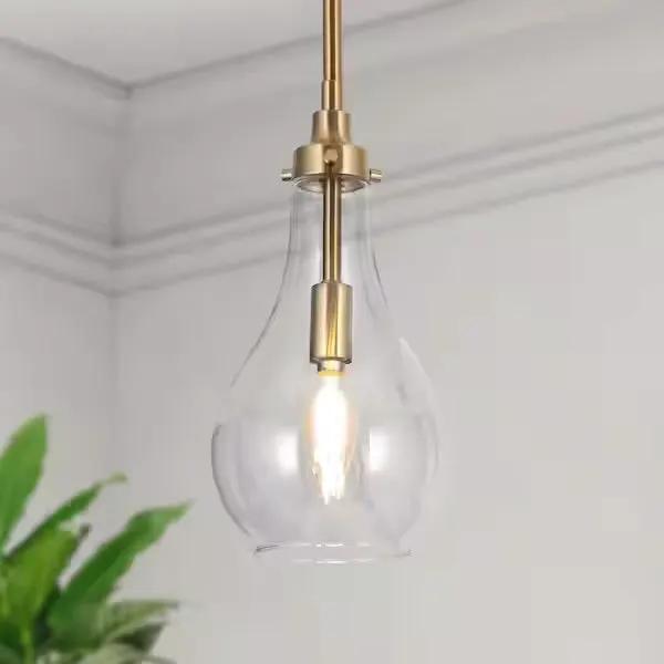 Open Box Uolfin Modern Kitchen Island Teardrop Pendant Light 1-Light Brass Gold Dome Hanging Pendant Light with Clear Glass Shade by Selzalot