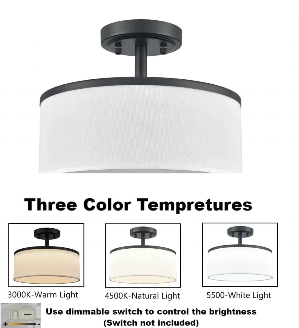 Open Box Deynite Modern LED Black Ceiling Light Fixture Dimmable 3000K-4500-5500K Semi-Flush Mount Ceiling Light for Bedroom by Selzalot