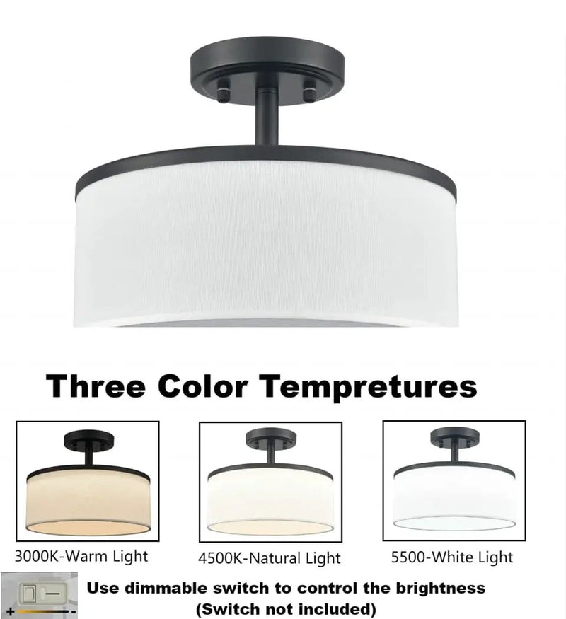 Open Box Deynite Modern LED Black Ceiling Light Fixture Dimmable 3000K-4500-5500K Semi-Flush Mount Ceiling Light for Bedroom by Selzalot