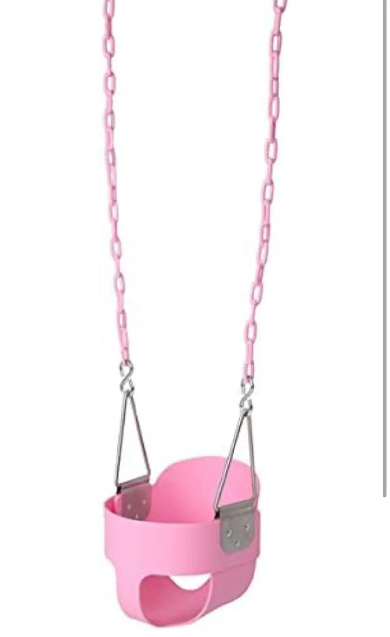 lvssiao Toddler High Back Full Bucket Swing Seat, Toddler Swing Seat with Heavy Duty Plastic Coated Chain + Snap Hooks + Tree Hanging Straps Kids Swing Set Accessories (Pink) by Selzalot