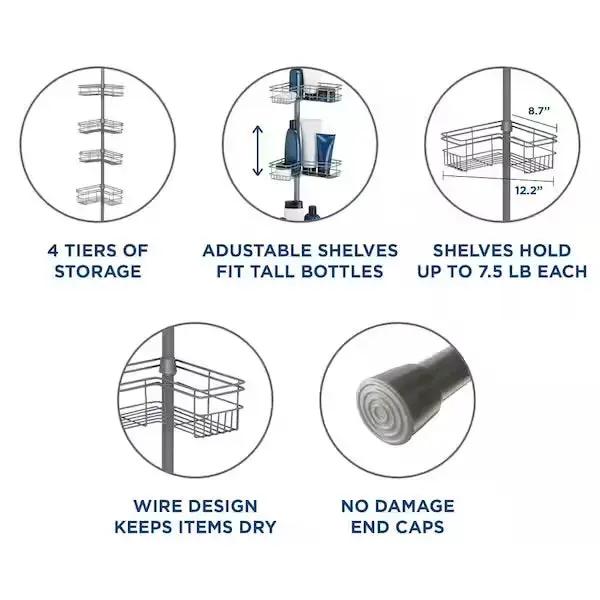 Open Box Glacier Bay Tension Pole Corner Shower Caddy in Satin Nickel by Selzalot