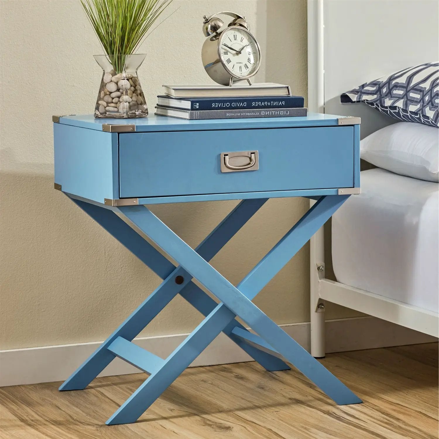 Modern 1-Drawer Bedroom Nightstand End Table in Blue Finish by HomePacific