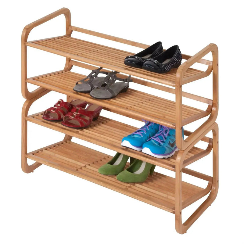 Bamboo Modern 2-Shelf Stackable Shoe Rack - Holds up to 8 Pair of Shoes by HomePacific