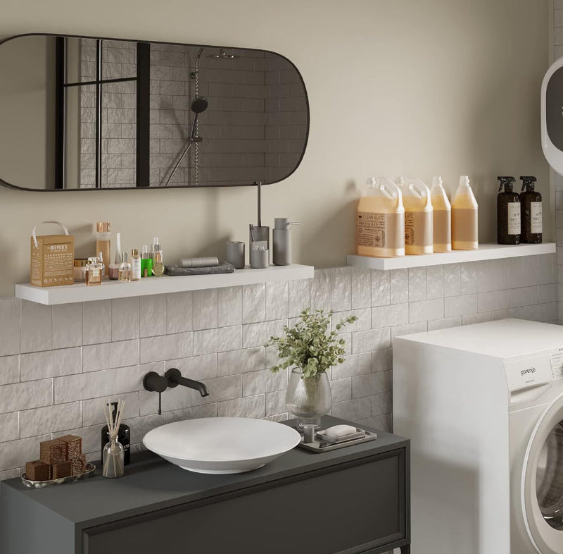 BAMEOS Floating Shelf,Wall Shelf, Decor Wall Mounted Shelves, Hanging Shelf Set for Bathroom Kitchen Living, Kitchen, Room Bedroom Storage White by Selzalot