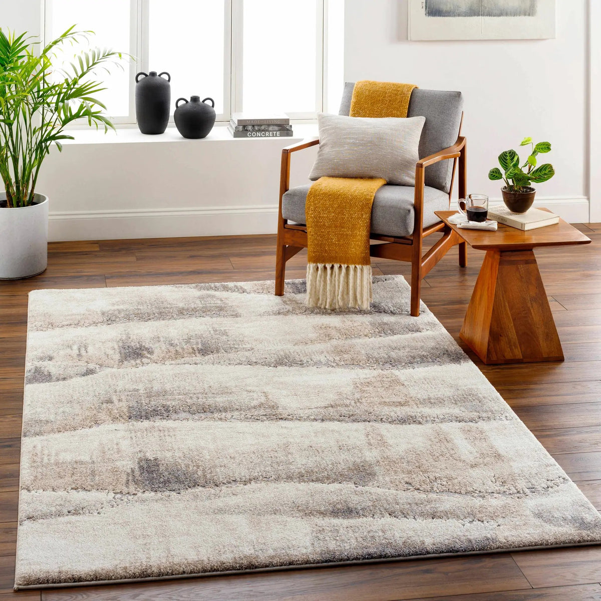 Banji Abstract Waves Area Rug, installed in a room