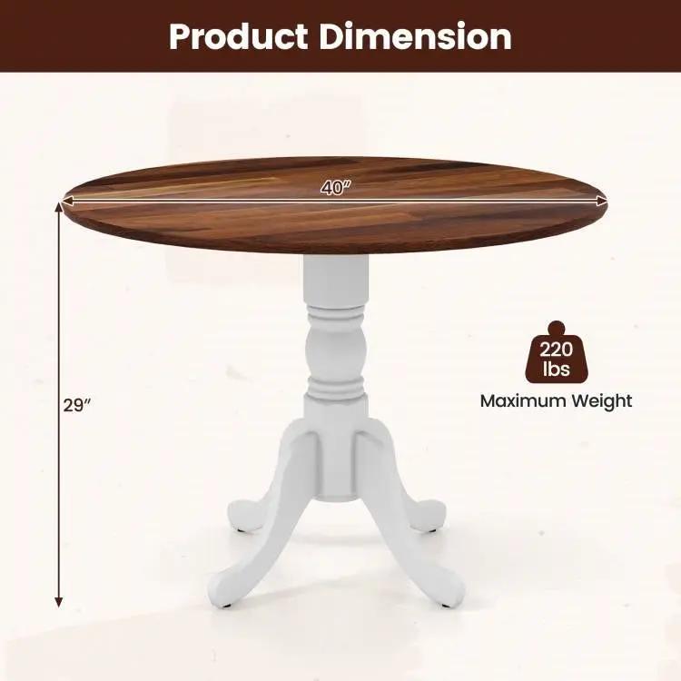 Solid Wood Round 40-inch Kitchen Dining Table with White Legs and Brown Top by HomePacific