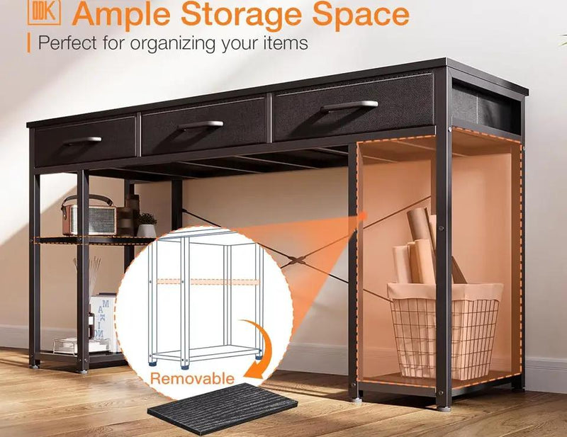 Open Box "ODK Office Small Computer Desk: Home Table with Fabric Drawers & Storage Shelves, Modern Writing Desk, Black, 48""x16""" by Selzalot