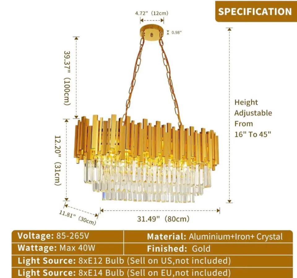 AOOCOW Modern Crystal Chandelier Luxury Gold Chandelier Lights Contemporary Oval Crystal Kitchen Island Chandelier Large Raindrop Pendant Light Fixture by Selzalot