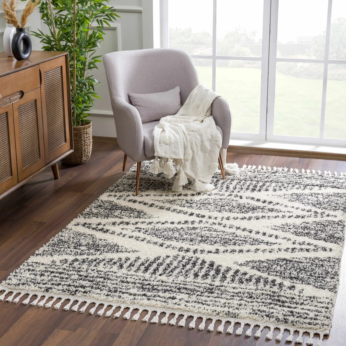 Fishhook Berber Shag Rug, installed in a room 6