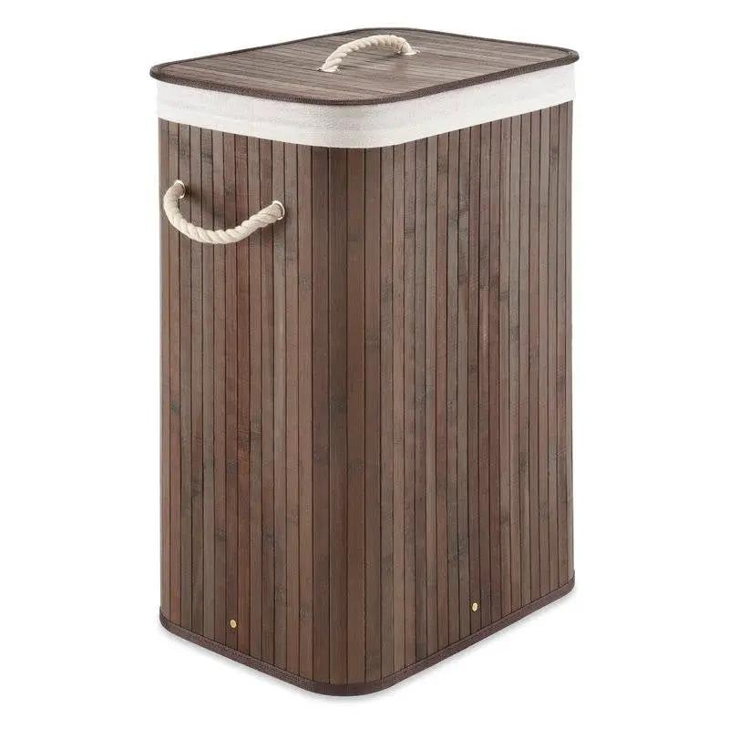 Brown Bamboo Laundry Hamper Dirty Clothes Basket with Lid and Removable Bag by HomePacific