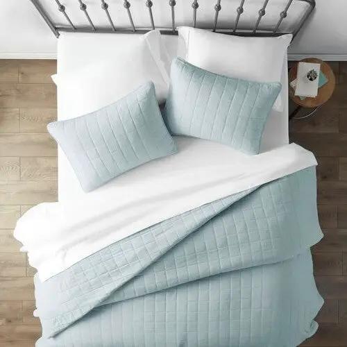 3 Piece Microfiber Farmhouse Coverlet Bedspread Set Light Blue, Full/Queen by HomePacific