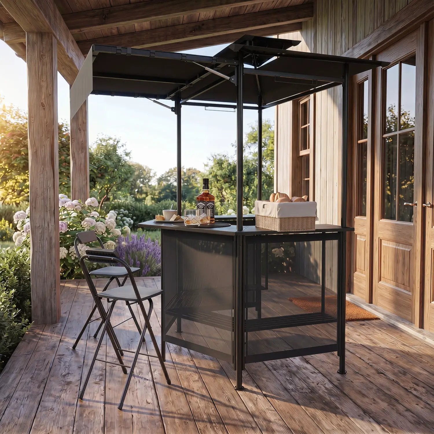 Grill Gazebo with Shelves, Hooks & Double Roof Canopy by DirectDeals