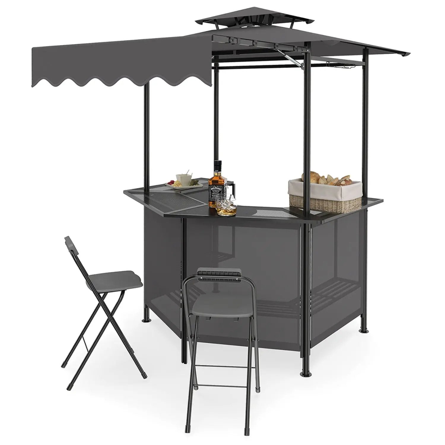 Grill Gazebo with Shelves, Hooks & Double Roof Canopy by DirectDeals
