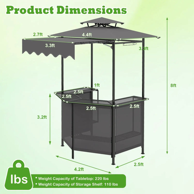 Grill Gazebo with Shelves, Hooks & Double Roof Canopy by DirectDeals