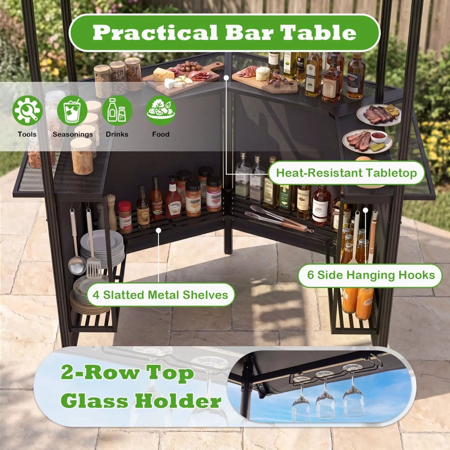 Grill Gazebo with Shelves, Hooks & Double Roof Canopy by DirectDeals