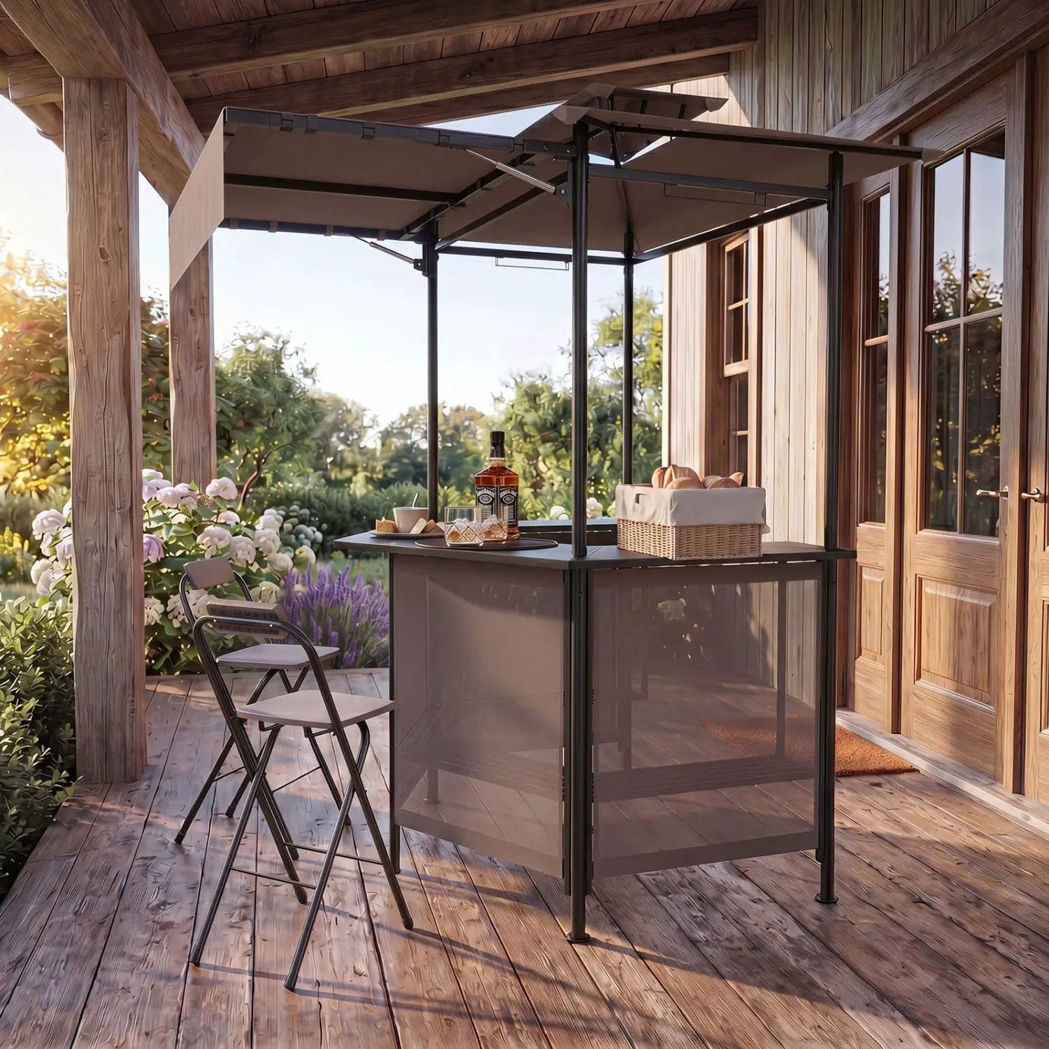 Grill Gazebo with Shelves, Hooks & Double Roof Canopy by DirectDeals