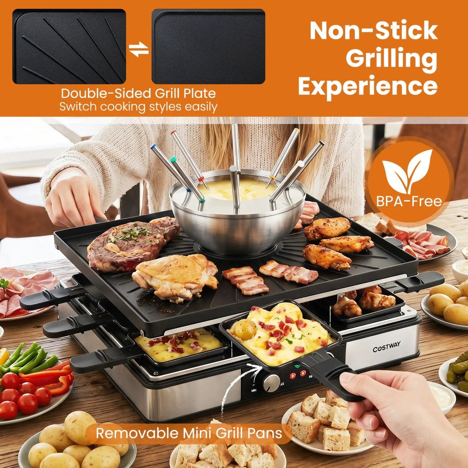 BBQ Grill with Fondue Pot Set for 8 People by DirectDeals