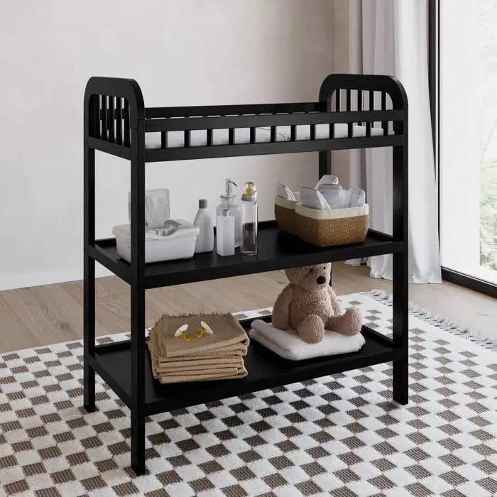 Baby Changing Table in Black Wood Finish with Safety Rail and Changing Pad by HomePacific
