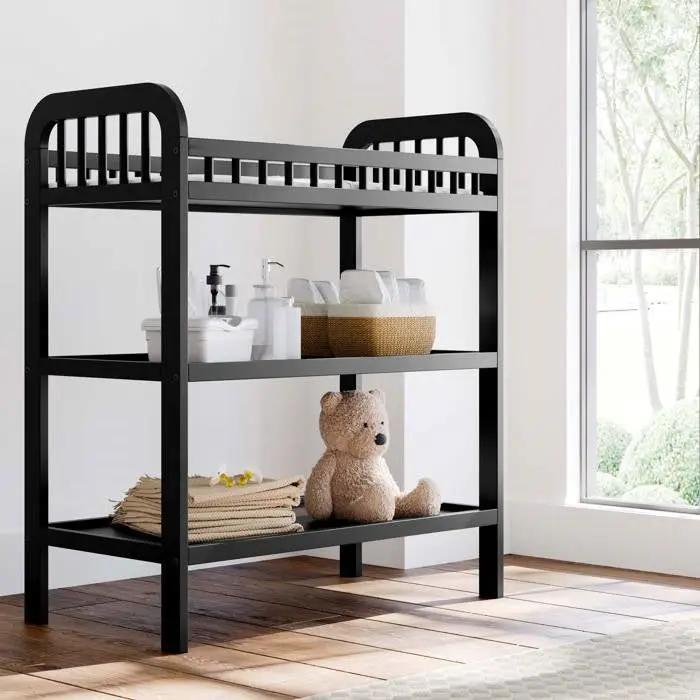 Baby Changing Table in Black Wood Finish with Safety Rail and Changing Pad by HomePacific