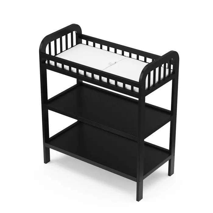 Baby Changing Table in Black Wood Finish with Safety Rail and Changing Pad by HomePacific