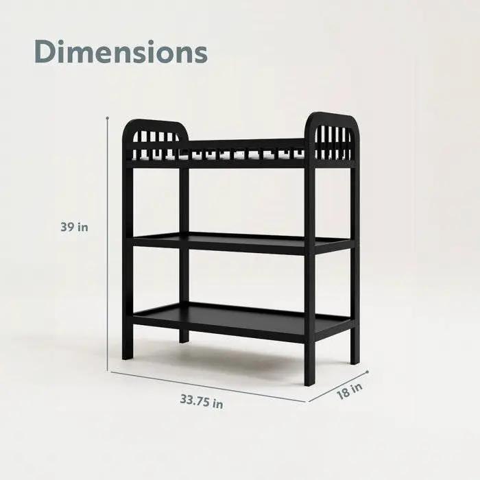 Baby Changing Table in Black Wood Finish with Safety Rail and Changing Pad by HomePacific