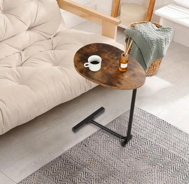 C-Shaped End Table, Round Couch Table for Living Room, Side Table for Bedroom, C Table with Metal Frame for Couch, Sofa, Bedside and Tv Tray, Rustic B by Selzalot