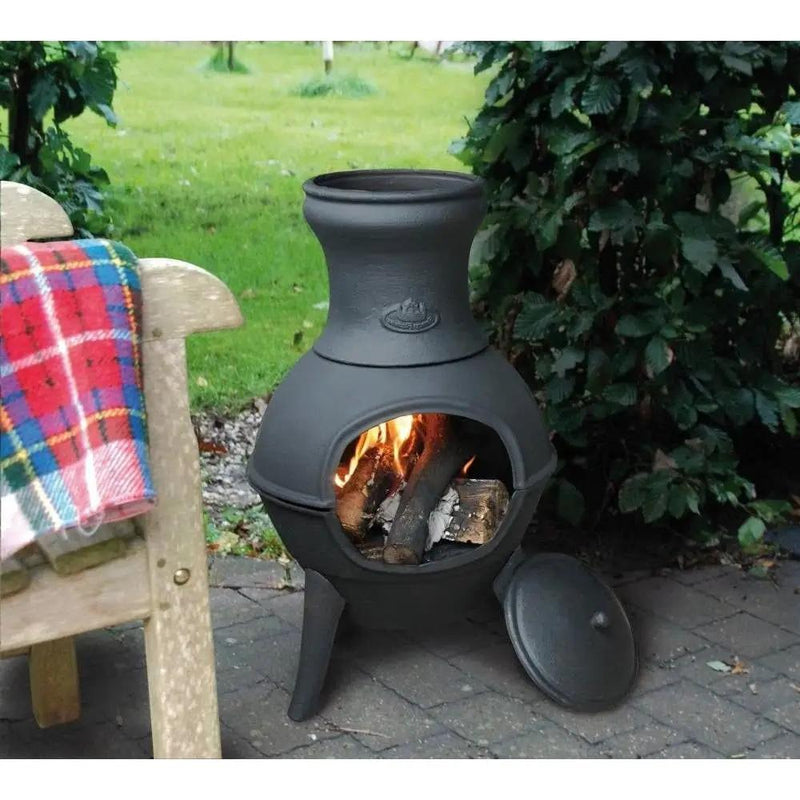 Small Black Outdoor Cast Iron Chimenea Wood Burning Fire Pit by HomePacific