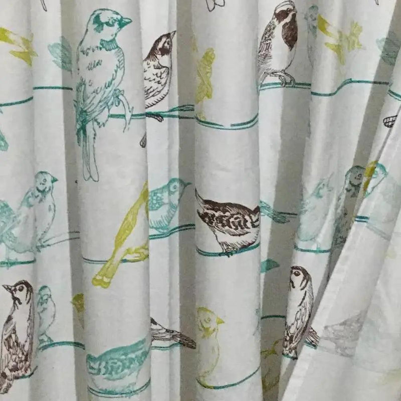 72-inch 100-Percent Cotton Fabric Shower Curtain with Teal Beige Black Birds by HomePacific