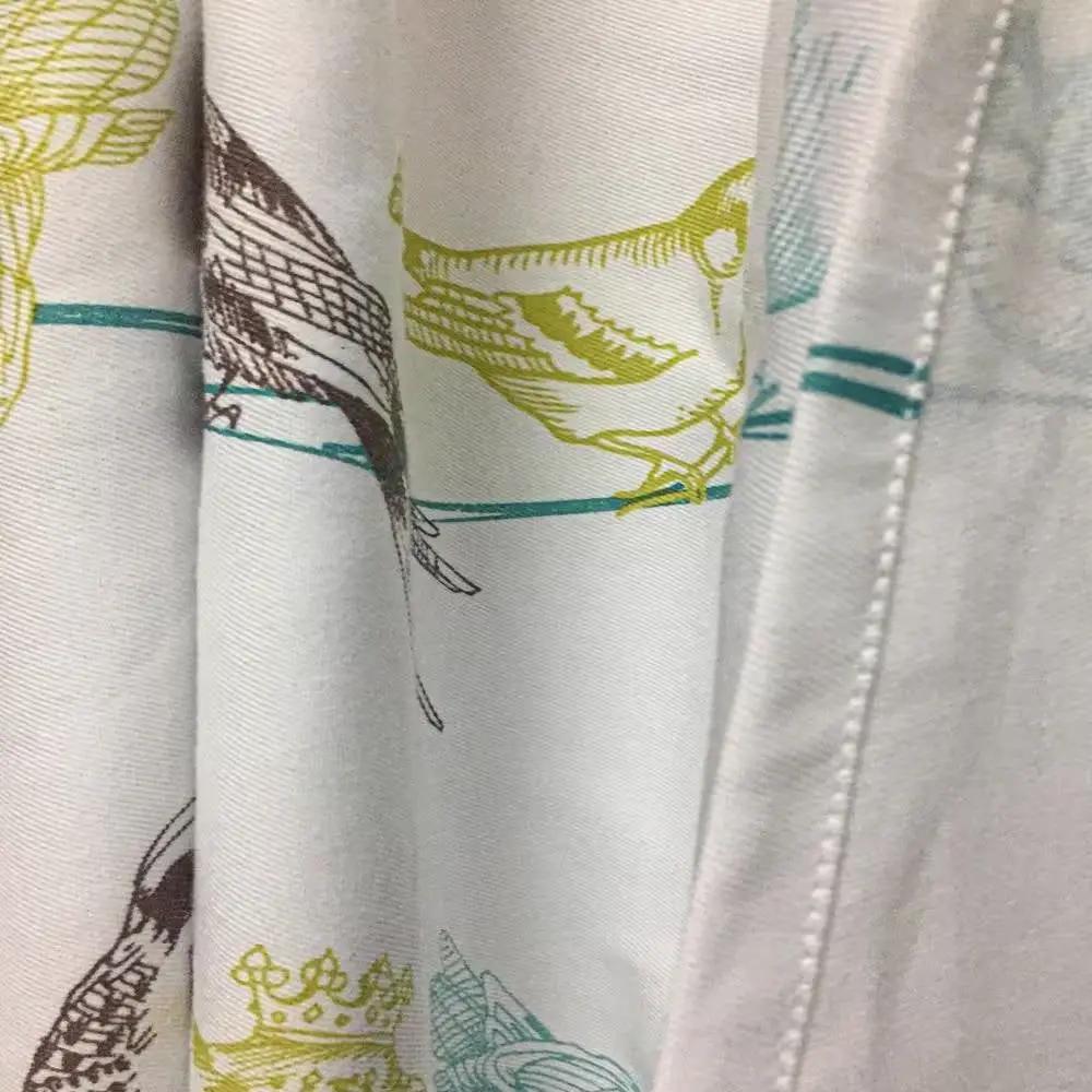 72-inch 100-Percent Cotton Fabric Shower Curtain with Teal Beige Black Birds by HomePacific