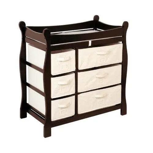 Espresso Wood Baby Diaper Changing Table with 6 Storage Baskets by HomePacific