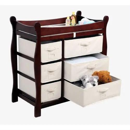 Espresso Wood Baby Diaper Changing Table with 6 Storage Baskets by HomePacific