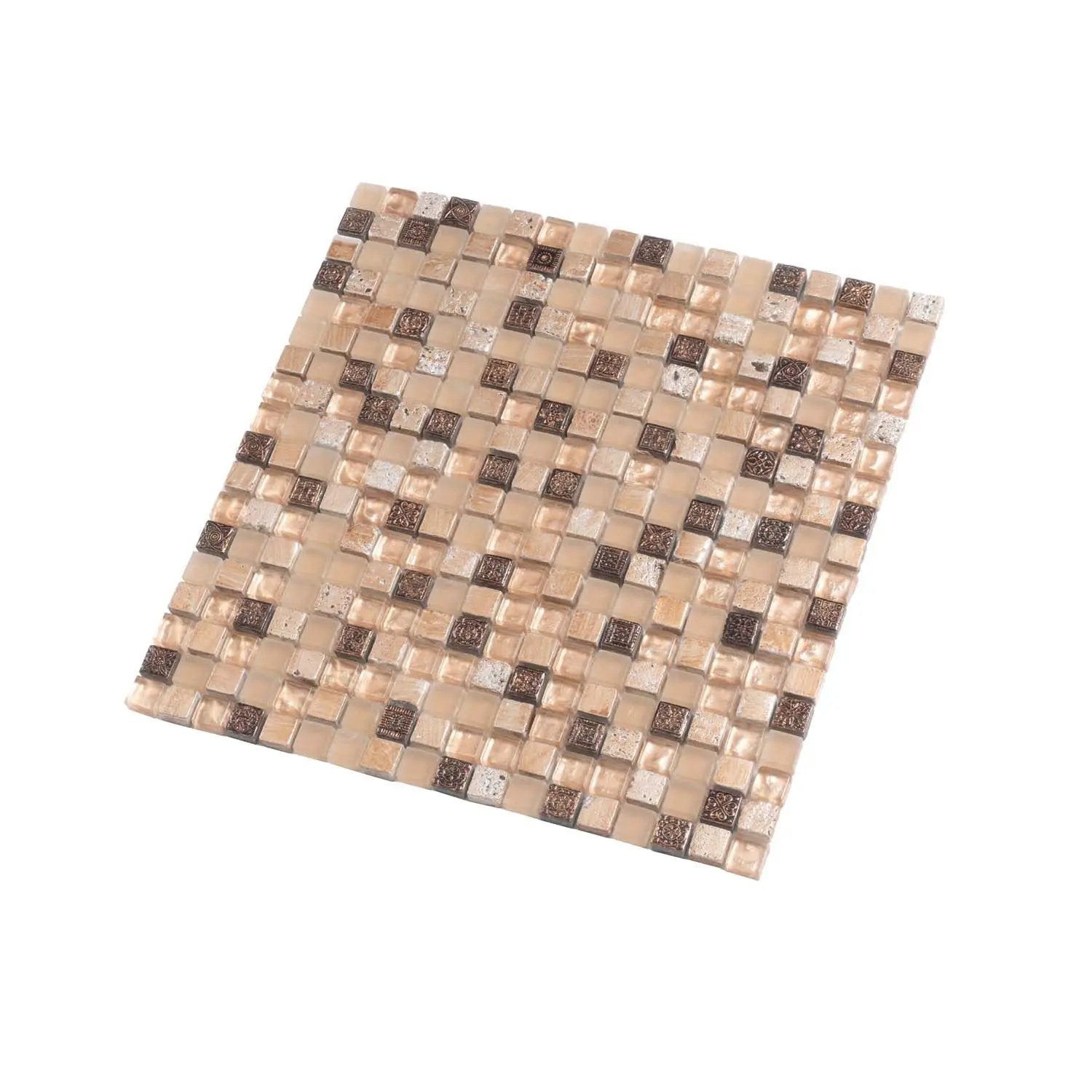 Beige Brown 12x12 Glossy Foiled Square Glass Resin Stone Mosaic Tile (5 pack, 4.75 sq ft/case) by Apollo Tile