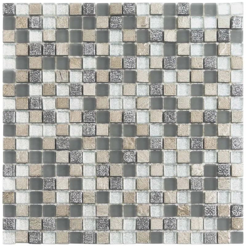 Blue Gray 12x12 Glossy Foiled Square Glass Resin Stone Mosaic Tile (5 pack, 4.75 sq ft/case) by Apollo Tile
