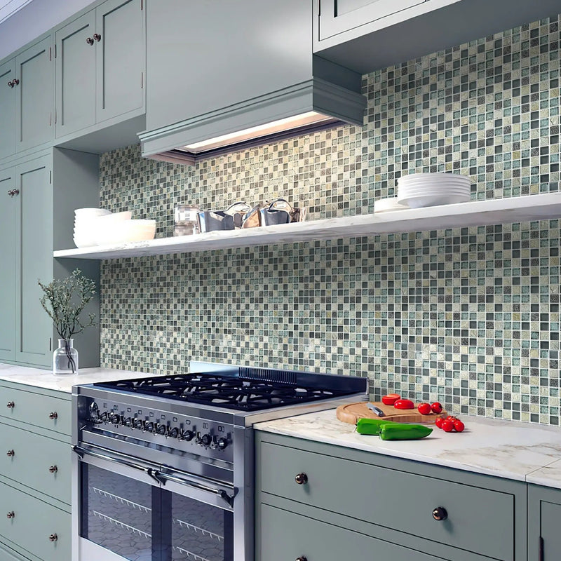 Blue Gray 12x12 Glossy Foiled Square Glass Resin Stone Mosaic Tile (5 pack, 4.75 sq ft/case) by Apollo Tile