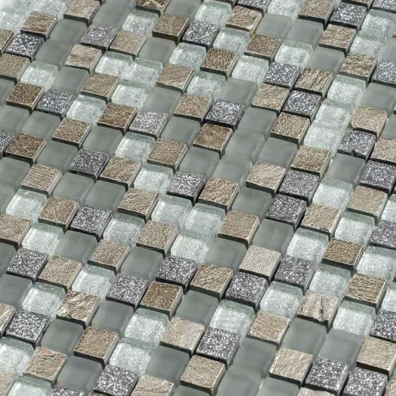 Blue Gray 12x12 Glossy Foiled Square Glass Resin Stone Mosaic Tile (5 pack, 4.75 sq ft/case) by Apollo Tile