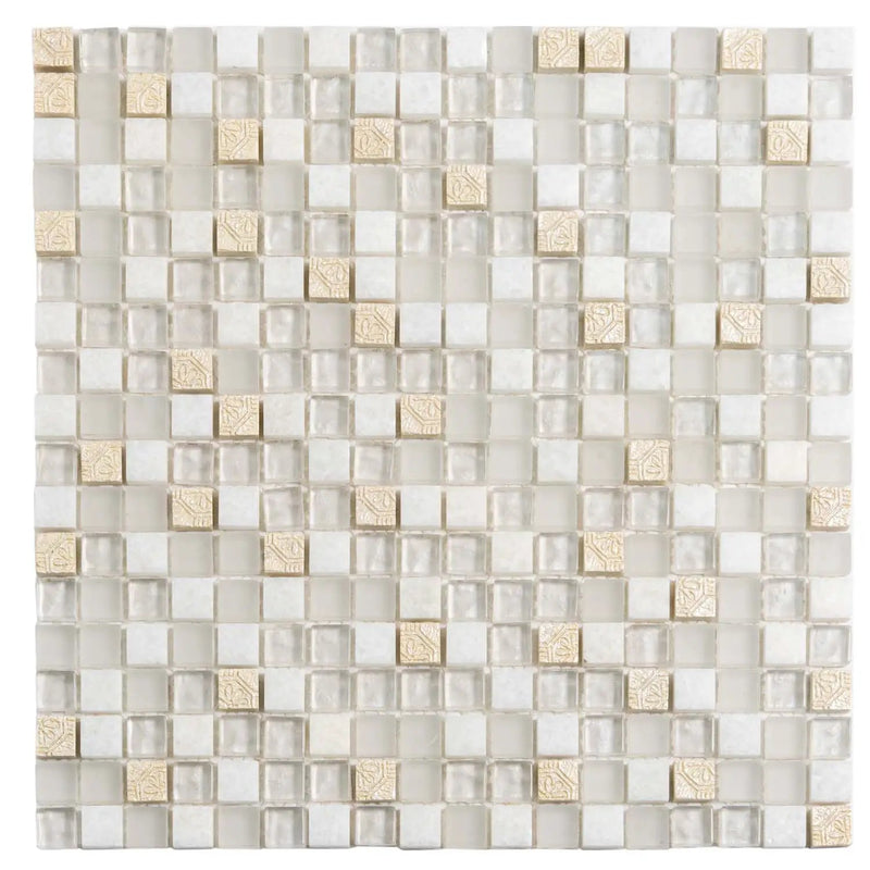 White 12x12 Glossy Foiled Square Glass Resin Stone Mosaic Tile (5 pack, 4.75 sq ft/case) by Apollo Tile