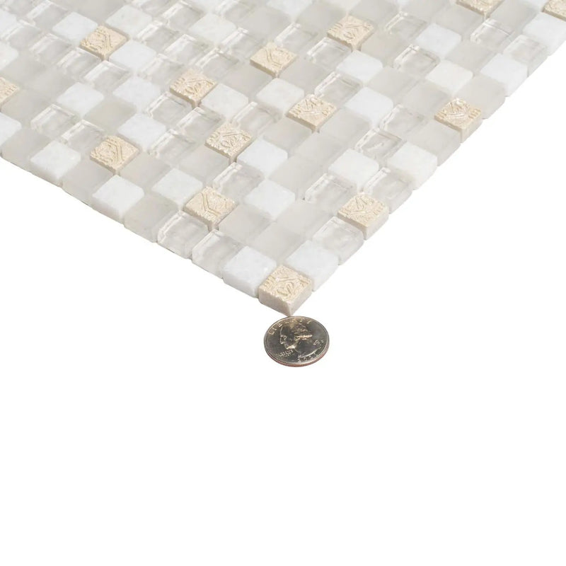 White 12x12 Glossy Foiled Square Glass Resin Stone Mosaic Tile (5 pack, 4.75 sq ft/case) by Apollo Tile