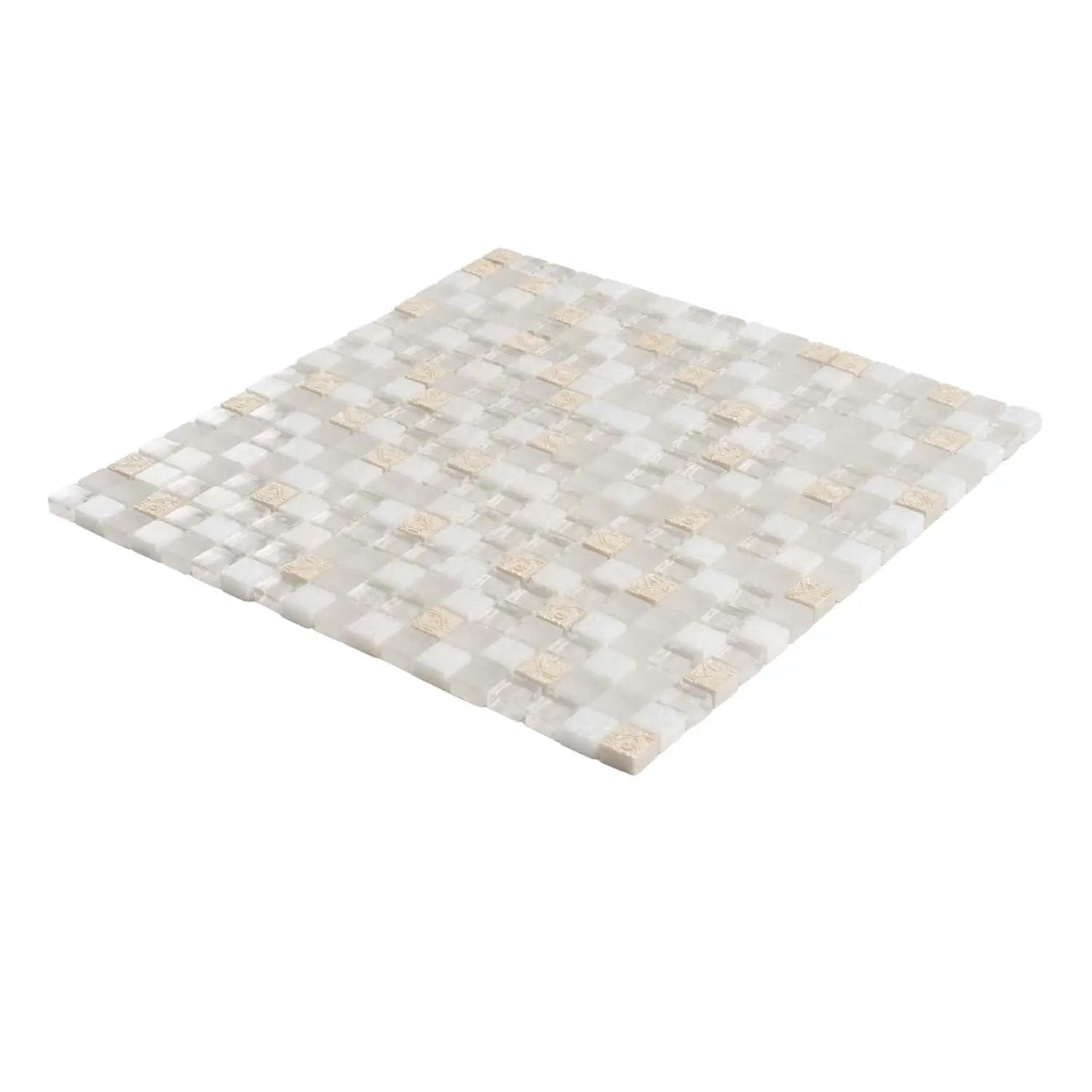 White 12x12 Glossy Foiled Square Glass Resin Stone Mosaic Tile (5 pack, 4.75 sq ft/case) by Apollo Tile