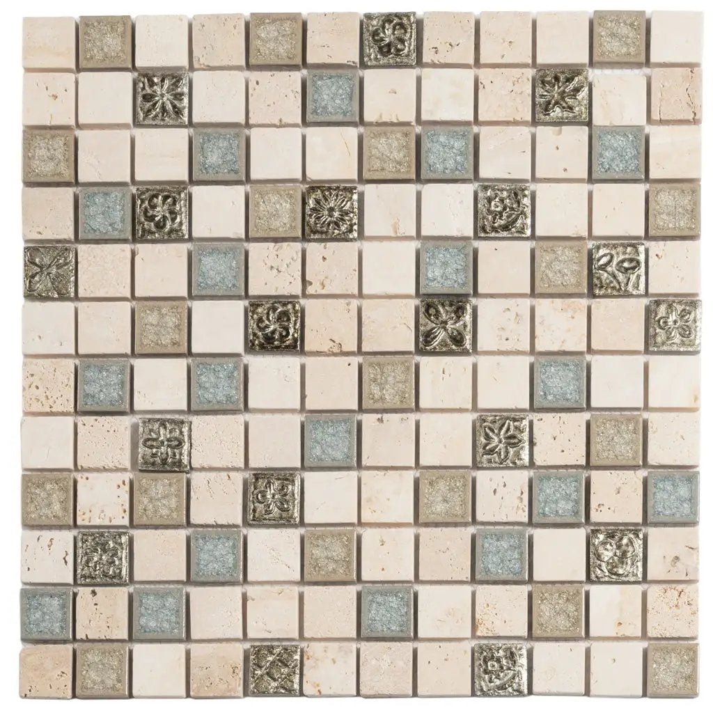 Beige 12x12 Polished Square Glass Resin Stone Mosaic Tile (5 pack, 4.75 sq ft/case) by Apollo Tile