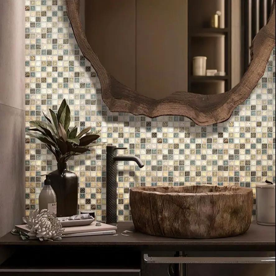 Beige 12x12 Polished Square Glass Resin Stone Mosaic Tile (5 pack, 4.75 sq ft/case) by Apollo Tile