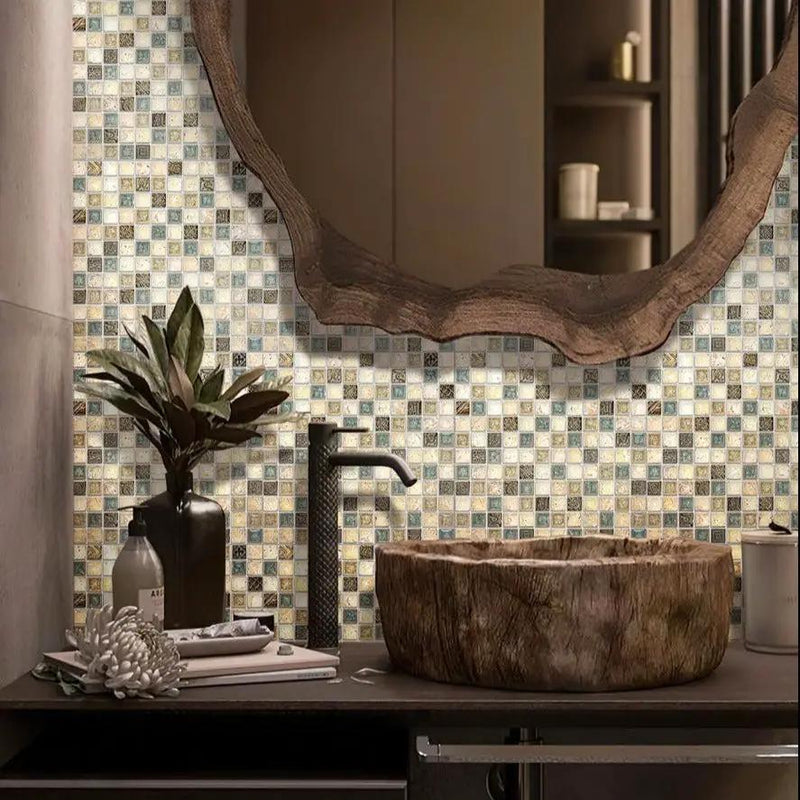 Beige 12x12 Polished Square Glass Resin Stone Mosaic Tile (5 pack, 4.75 sq ft/case) by Apollo Tile